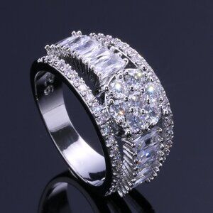 💎 Luxury Anillos Rectangle Round Gemstone 925 Silver Ring for Women,VIP535